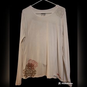 MARMOT Cream Scoop Neck Athletic Performance Pullover Embroidery Print Top  XL